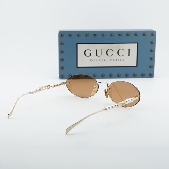 Gucci GG1922S 003 Oval Sunglasses - Endura Gold with White Pearl/Brown main image 5